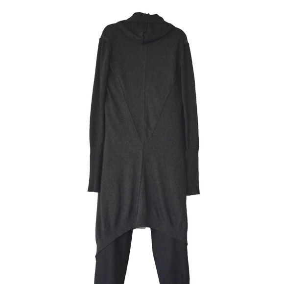 B8 NWT PETER O MAHLER Charcoal Knit Open Front Long Hooded Cardigan Size S $265 - Picture 2 of 4